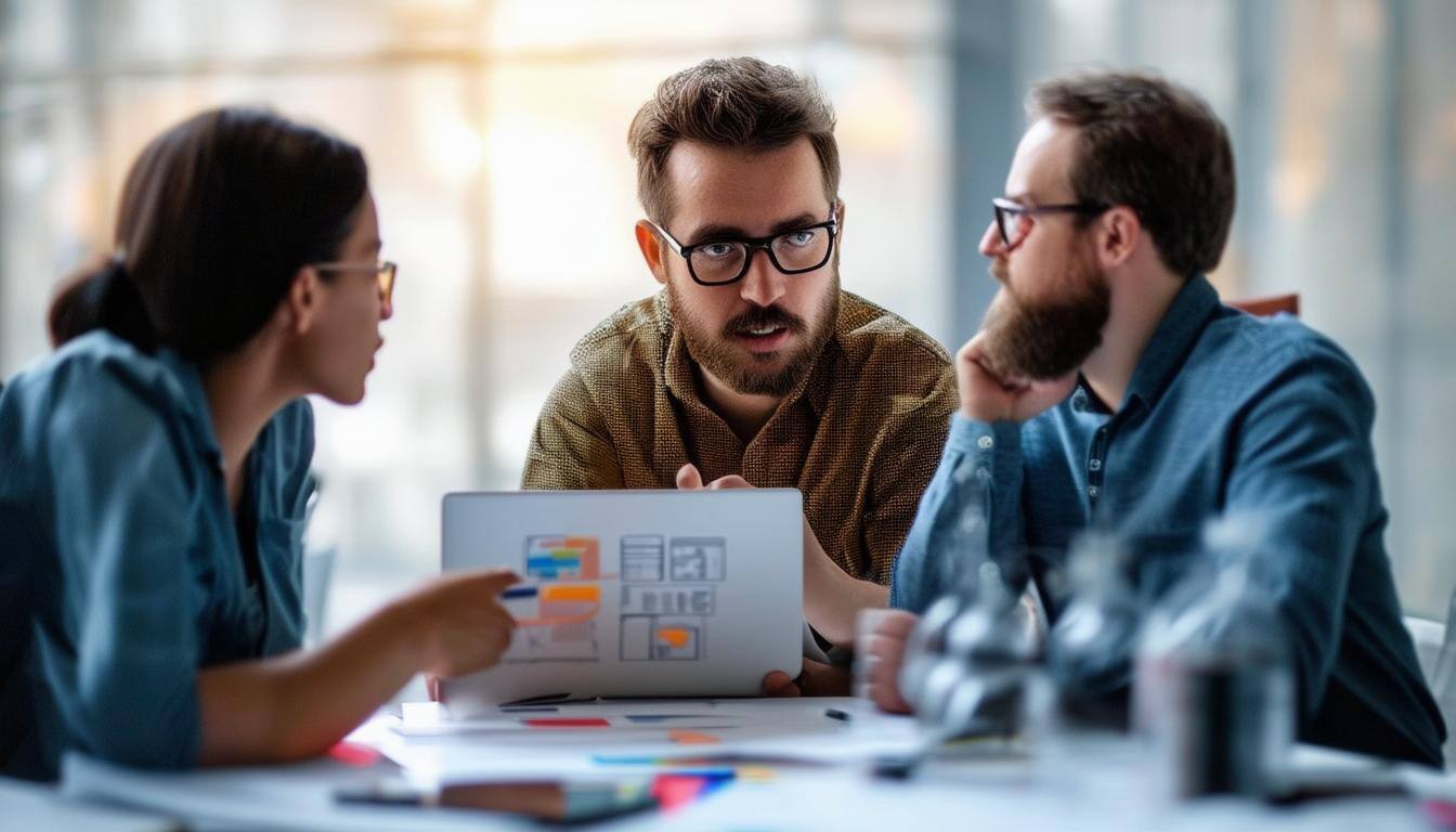 A team of experienced testers discussing a project.