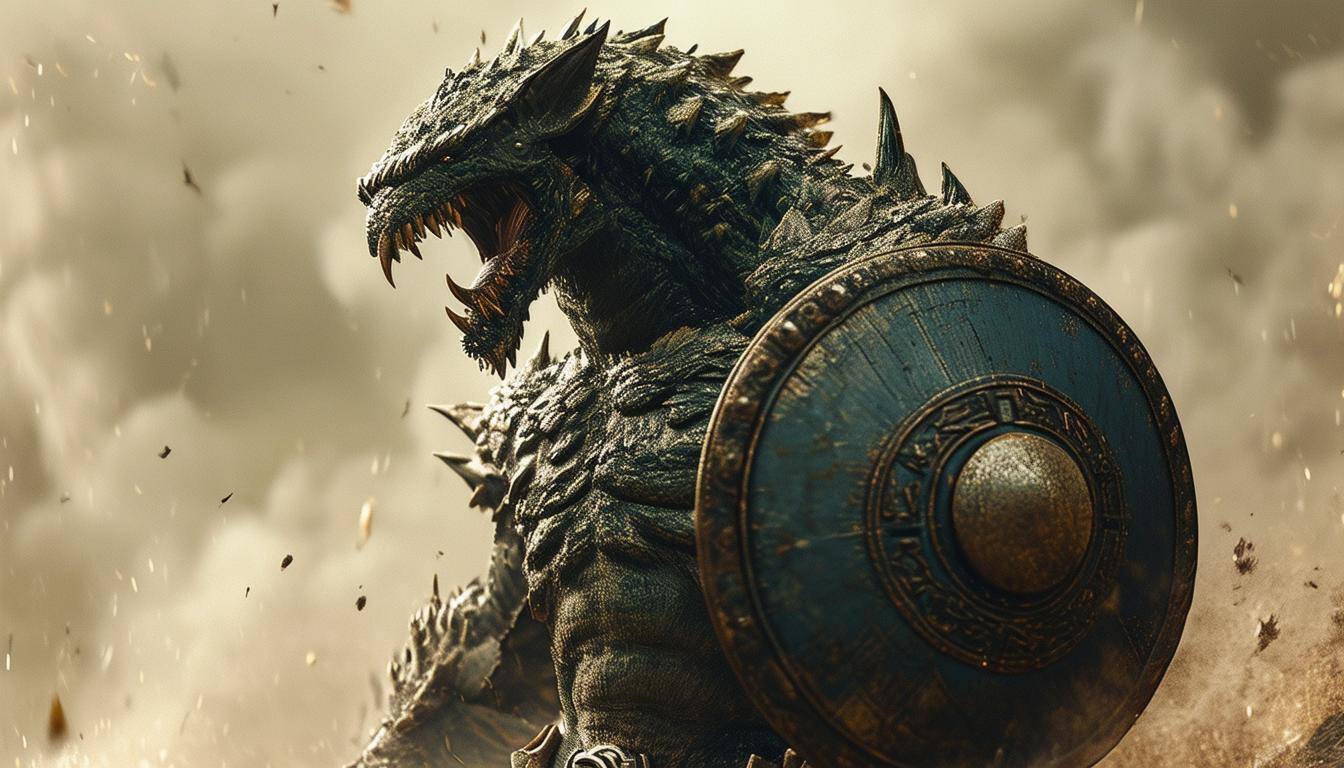 A monster with a shield symbolizing guarantee.